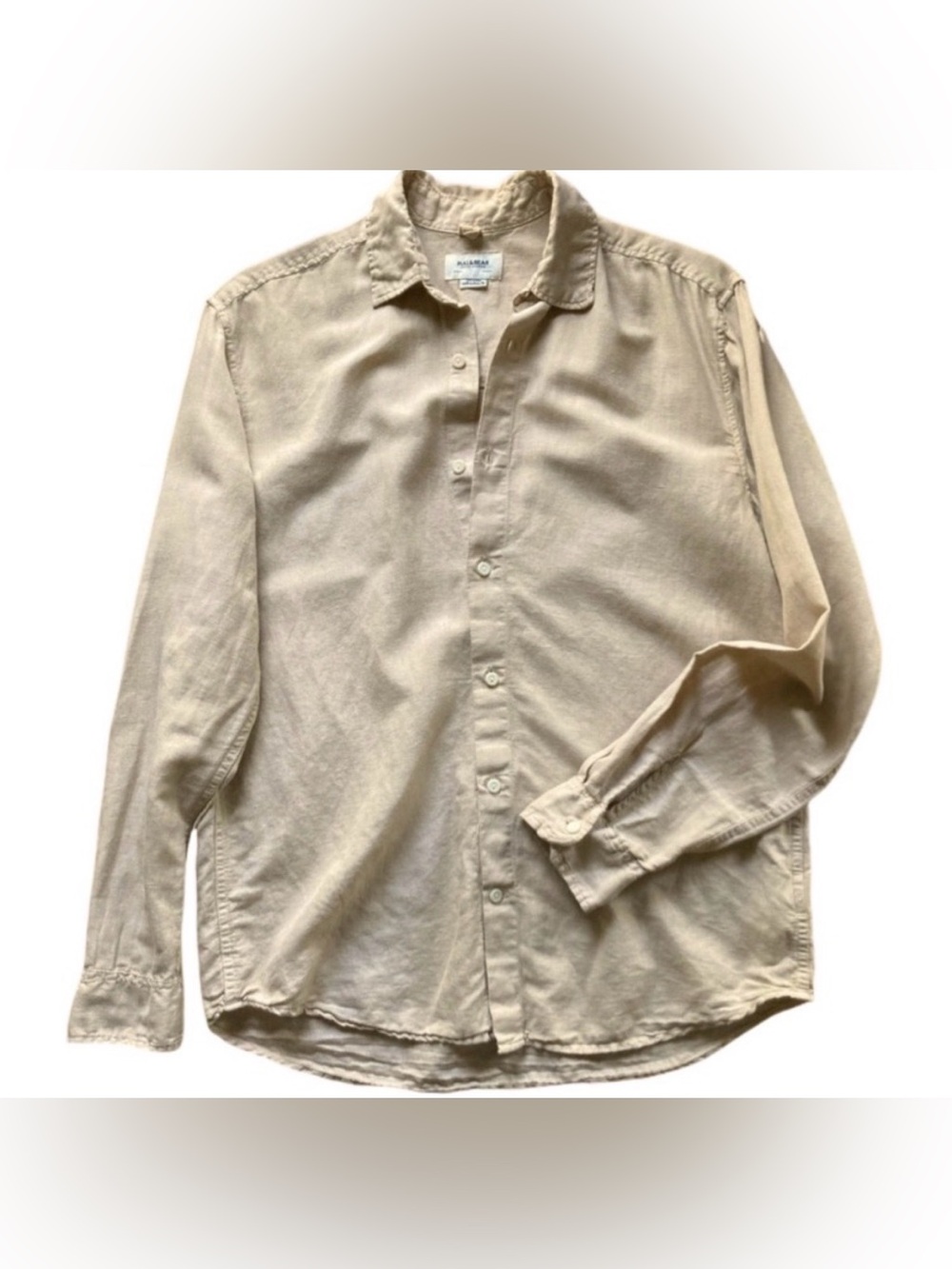 Pull&Bear Basic Smart Shirt For Men Tan Linen Cotton Blend Size Small